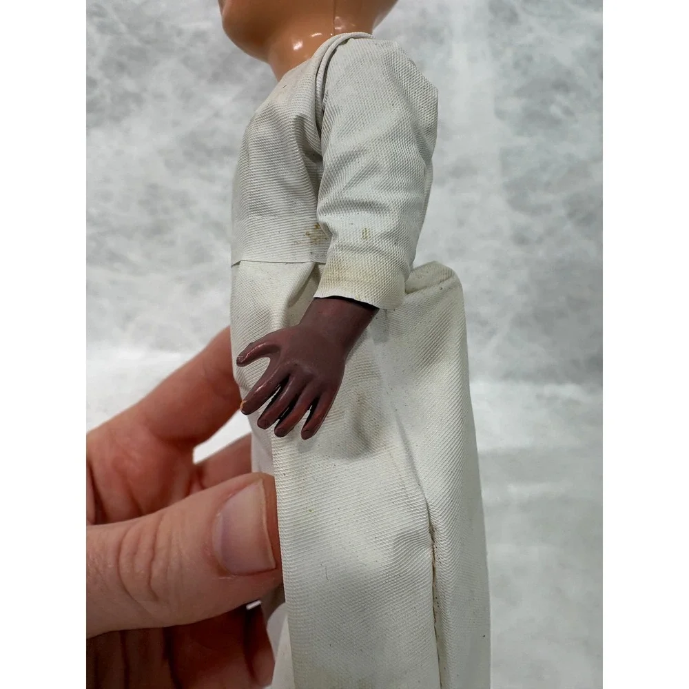 Vintage Composition Doll Blue Eyes White Nurse Gown 7.5 Inch Hand Painted Face